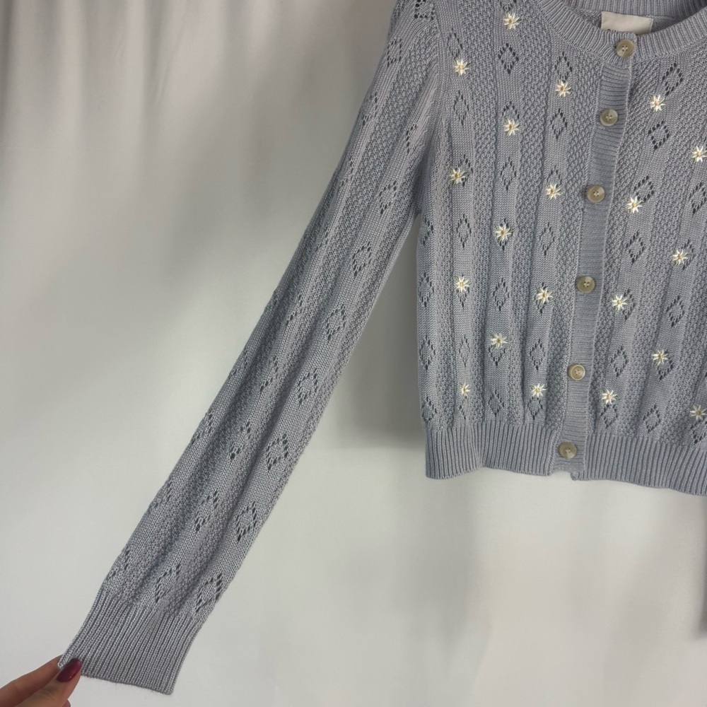 Pink Rose Cardigan Tank sweater baby blue Floral Summer Spring Women size:L - Picture 4 of 14